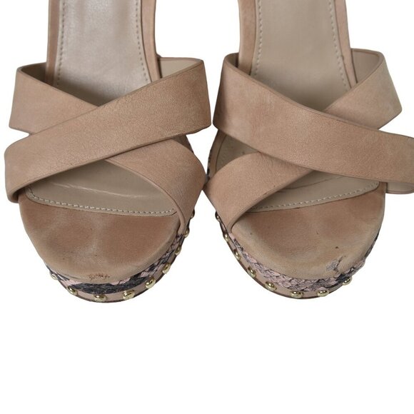 Aldo Hugs Snake Embossed Block Heel Sandal Bone Open Toe Size 7.5 - Picture 13 of 14